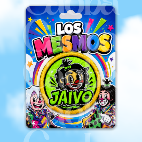 iman-bordado-jaivo Imán bordado de Jaivo, Los Mesmos Show, fondo verde con borde dorado